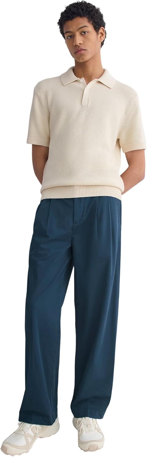 image:imageEverlane Mens PullOn Easy Trouser GOTS Organic Cotton Stretch Pleated RelaxedFit Dress PantMidnight Navy