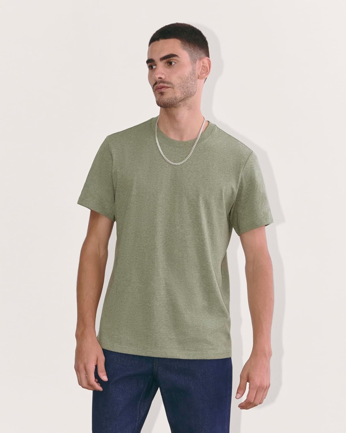 image:imageEverlane Mens The PremiumWeight Crew UniformHeather Sage Green
