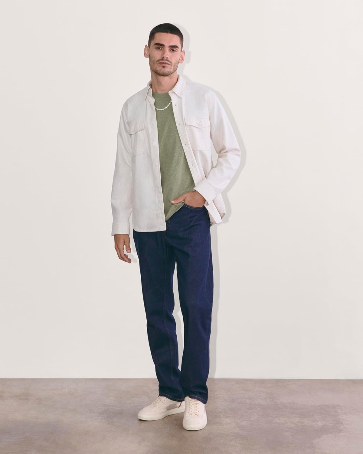 image:imageEverlane Mens The PremiumWeight Crew UniformHeather Sage Green