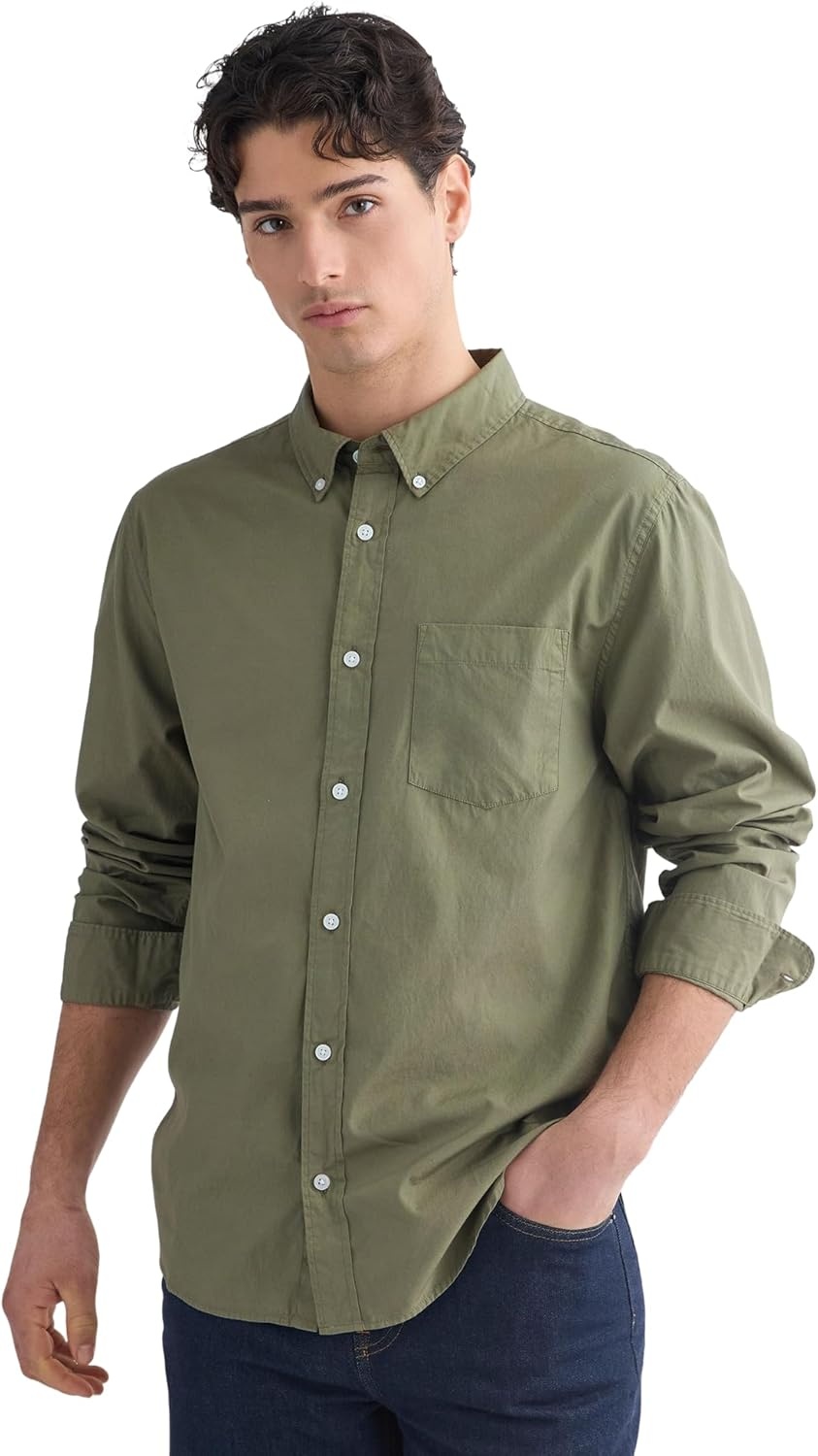 image:imageEverlane Mens Washed Poplin Shirt Organic Cotton PreShrunk Standard Fit ButtonDown ShirtLichen Green