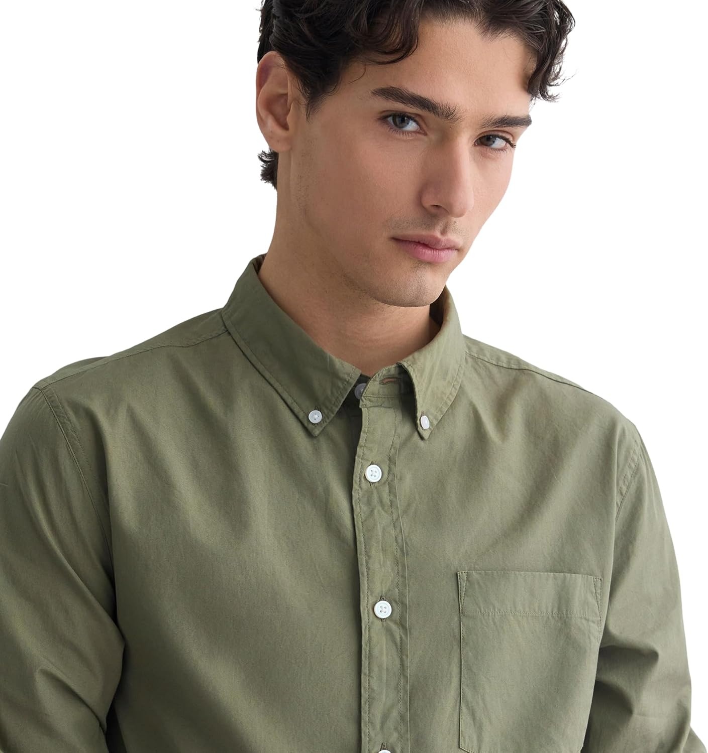image:imageEverlane Mens Washed Poplin Shirt Organic Cotton PreShrunk Standard Fit ButtonDown ShirtLichen Green