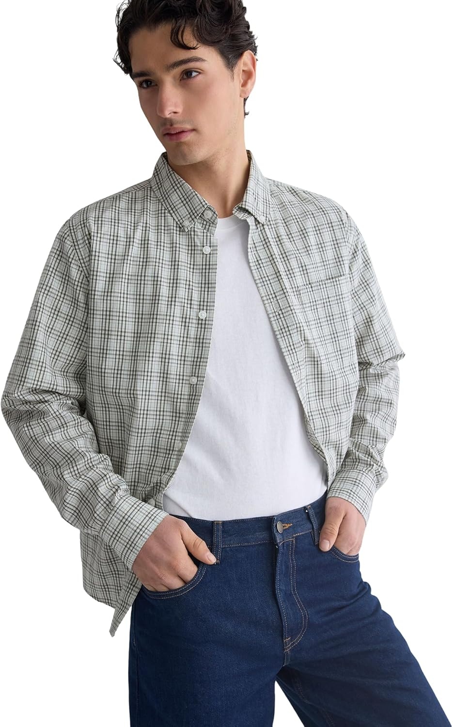 image:imageEverlane Mens Washed Poplin Shirt Organic Cotton PreShrunk Standard Fit ButtonDown ShirtSkywritingMulti