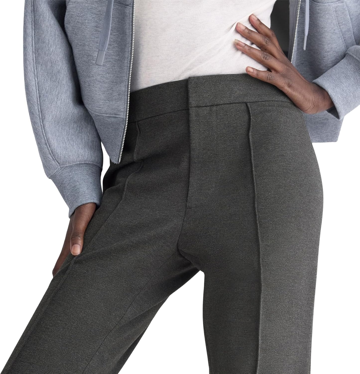 image:imageEverlane Womens Slim Trouser in Ponte Pintuck Tailored Dress Pant Viscose BlendHeathered Soot