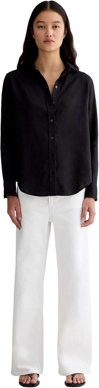 image:imageEverlane Womens The MustHave Linen Shirt Relaxed Fit ButtonDown in Certified European Flax LinenBlack
