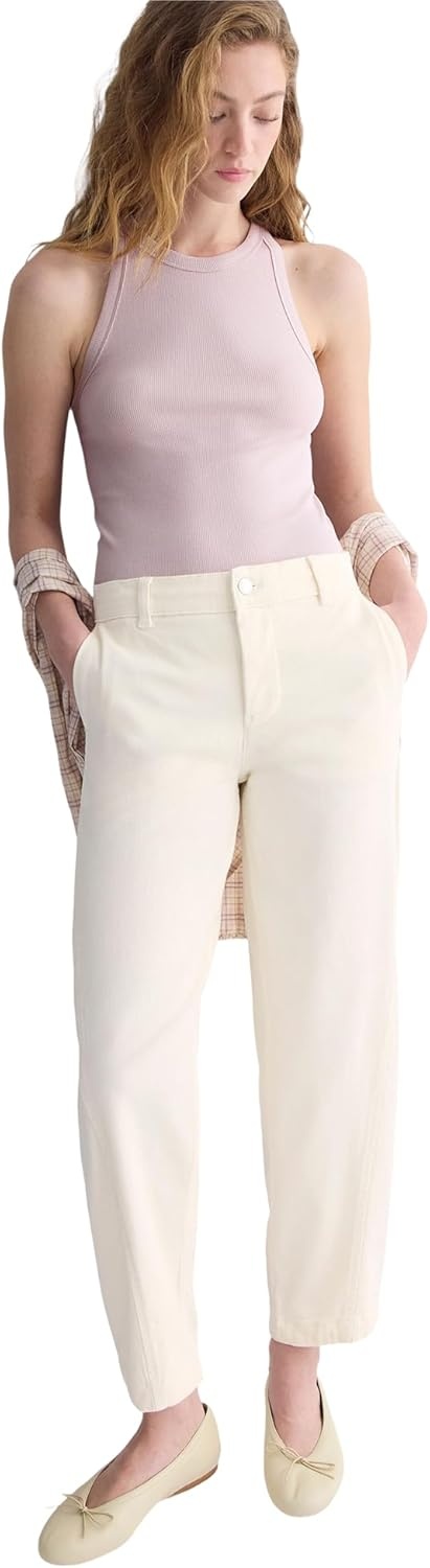 image:imageEverlane Womens Twisted Seam Barrel Pant Organic Cotton Stretch Barrel Leg TrouserBone