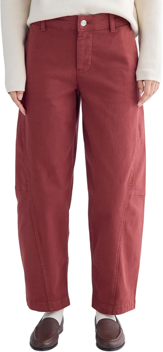 image:imageEverlane Womens Twisted Seam Barrel Pant Organic Cotton Stretch Barrel Leg TrouserHenna Red
