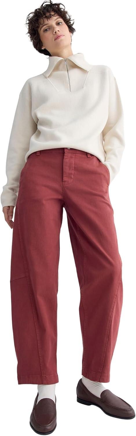 image:imageEverlane Womens Twisted Seam Barrel Pant Organic Cotton Stretch Barrel Leg TrouserHenna Red