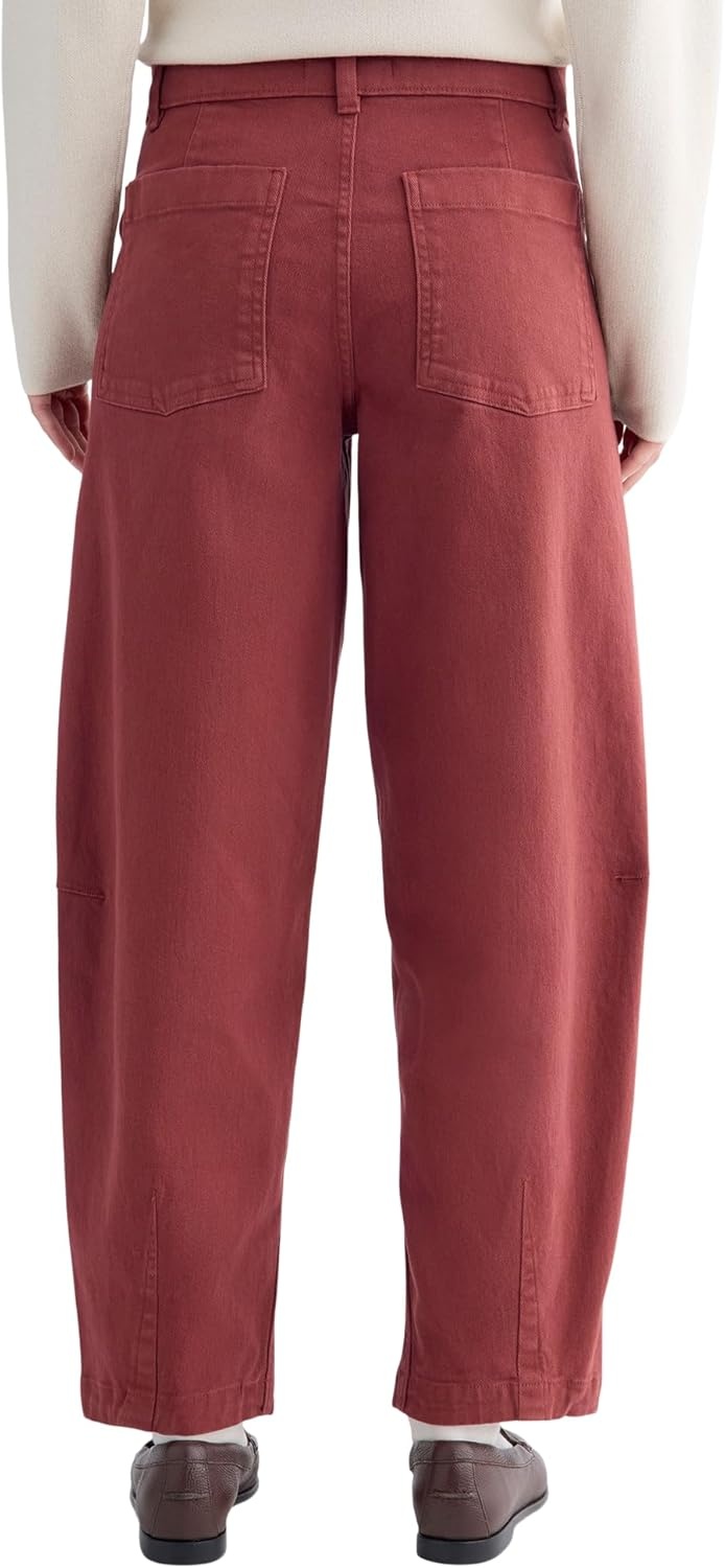 image:imageEverlane Womens Twisted Seam Barrel Pant Organic Cotton Stretch Barrel Leg TrouserHenna Red