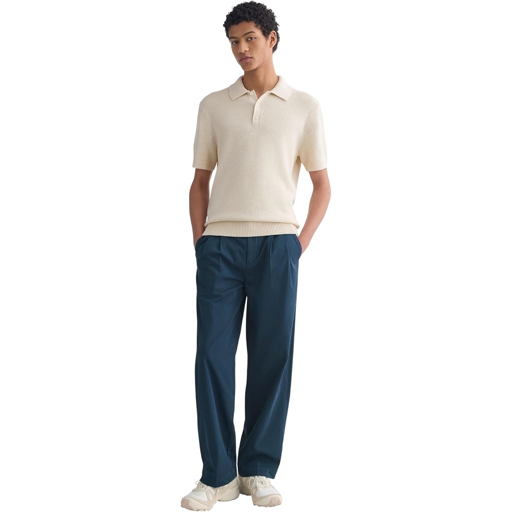 image:imageEverlane Mens PullOn Easy Trouser  GOTS Organic Cotton Stretch Pleated RelaxedFit Dress PantMidnight Navy