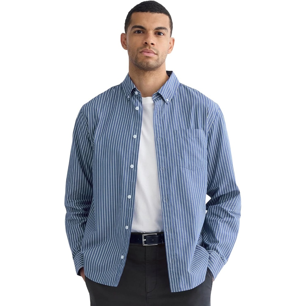 image:imageEverlane Mens Washed Poplin Shirt Organic Cotton PreShrunk Standard Fit ButtonDown ShirtMazarine Blue Optic White