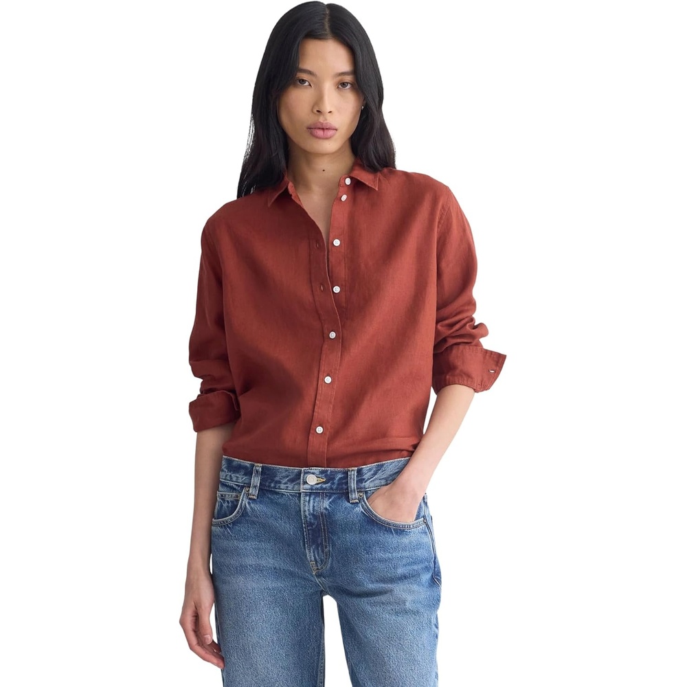 image:imageEverlane Womens The MustHave Linen Shirt Relaxed Fit ButtonDown in Certified European Flax LinenHenna Red