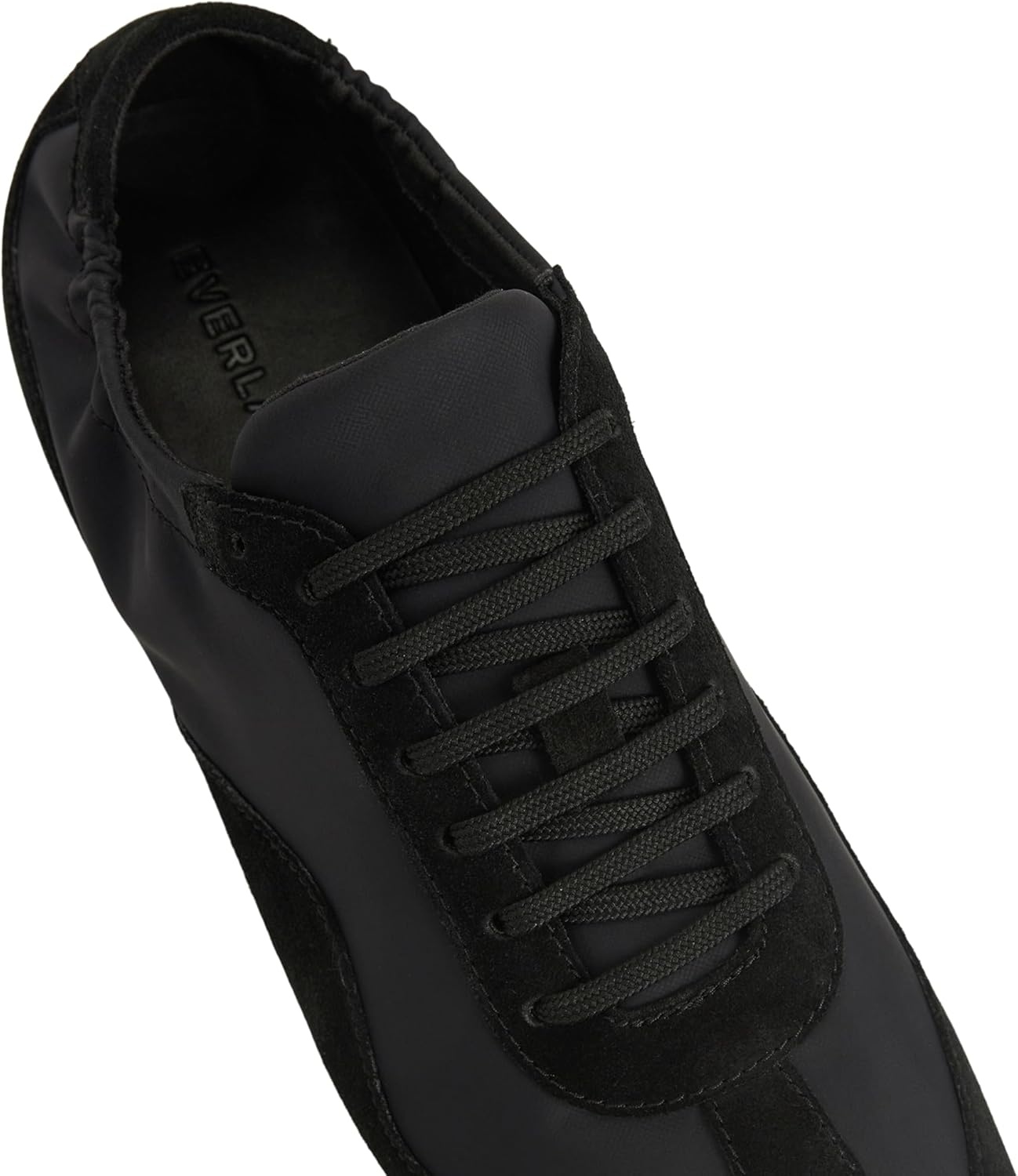 image:imageEverlane Womens Ballet Sneaker Italian Suede and GRS Recycled Nylon Runner with Ballet Scrunch HeelBlack Suede