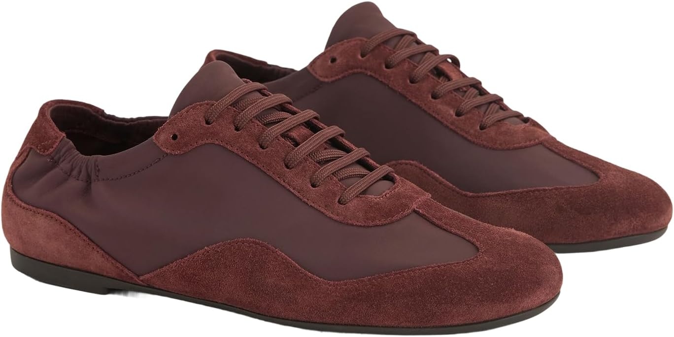 image:imageEverlane Womens Ballet Sneaker Italian Suede and GRS Recycled Nylon Runner with Ballet Scrunch HeelBurgundy