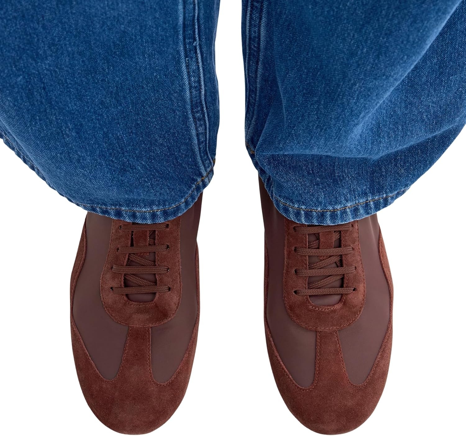 image:imageEverlane Womens Ballet Sneaker Italian Suede and GRS Recycled Nylon Runner with Ballet Scrunch HeelBurgundy