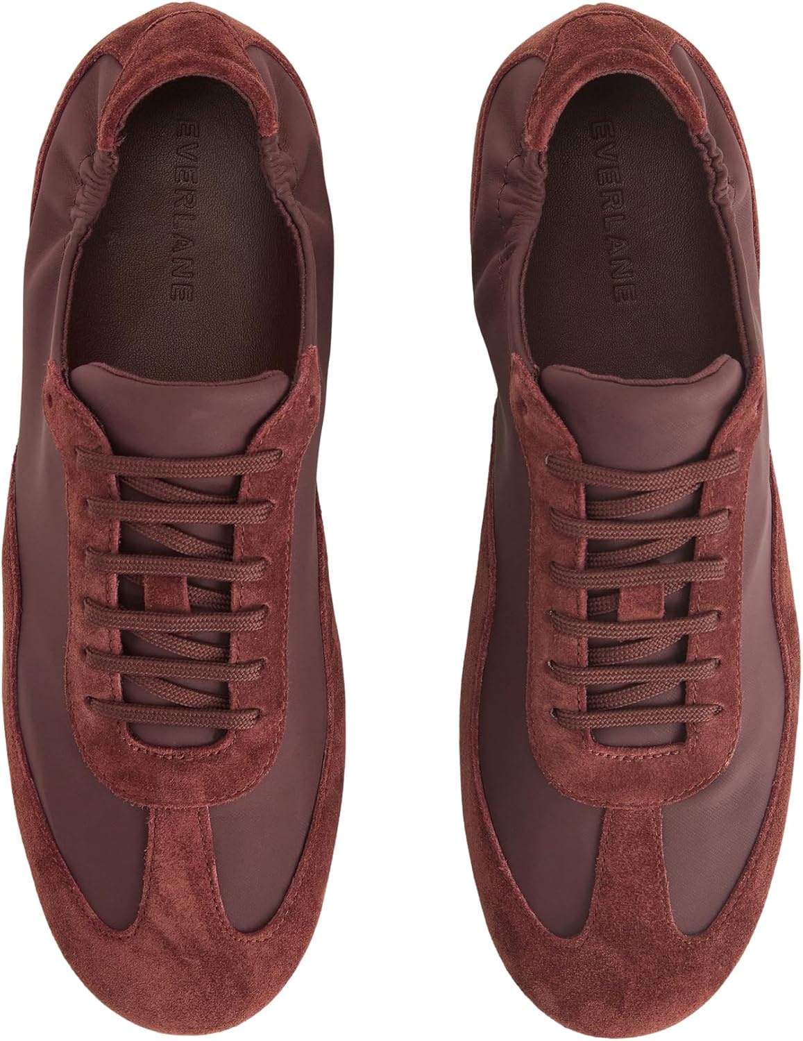 image:imageEverlane Womens Ballet Sneaker Italian Suede and GRS Recycled Nylon Runner with Ballet Scrunch HeelBurgundy