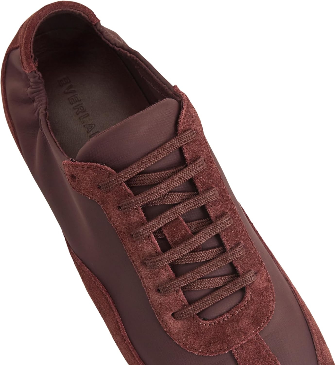 image:imageEverlane Womens Ballet Sneaker Italian Suede and GRS Recycled Nylon Runner with Ballet Scrunch HeelBurgundy