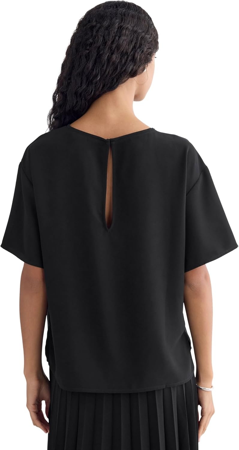 image:imageEverlane Womens Drapey Crepe Top GRS Recycled Polyester Relaxed Blouse with Side SlitsBlack