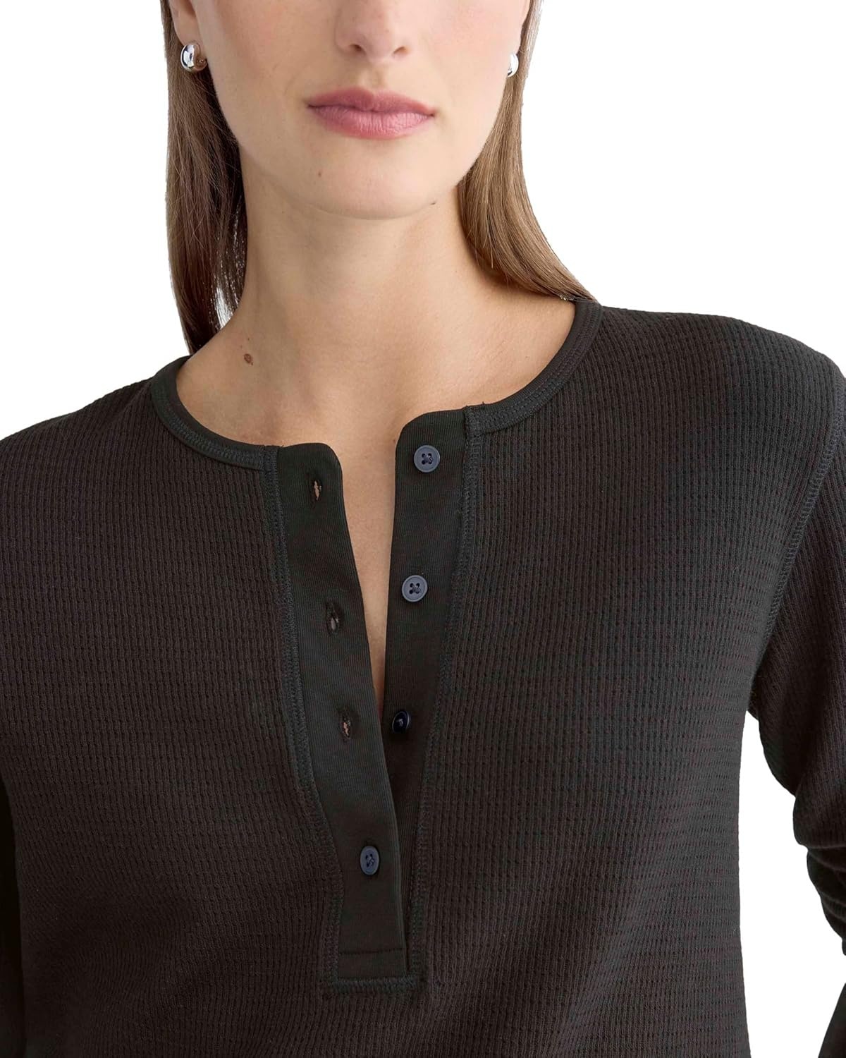 image:imageEverlane Womens Everlane Boxy Henley in Cozy WaffleBlack