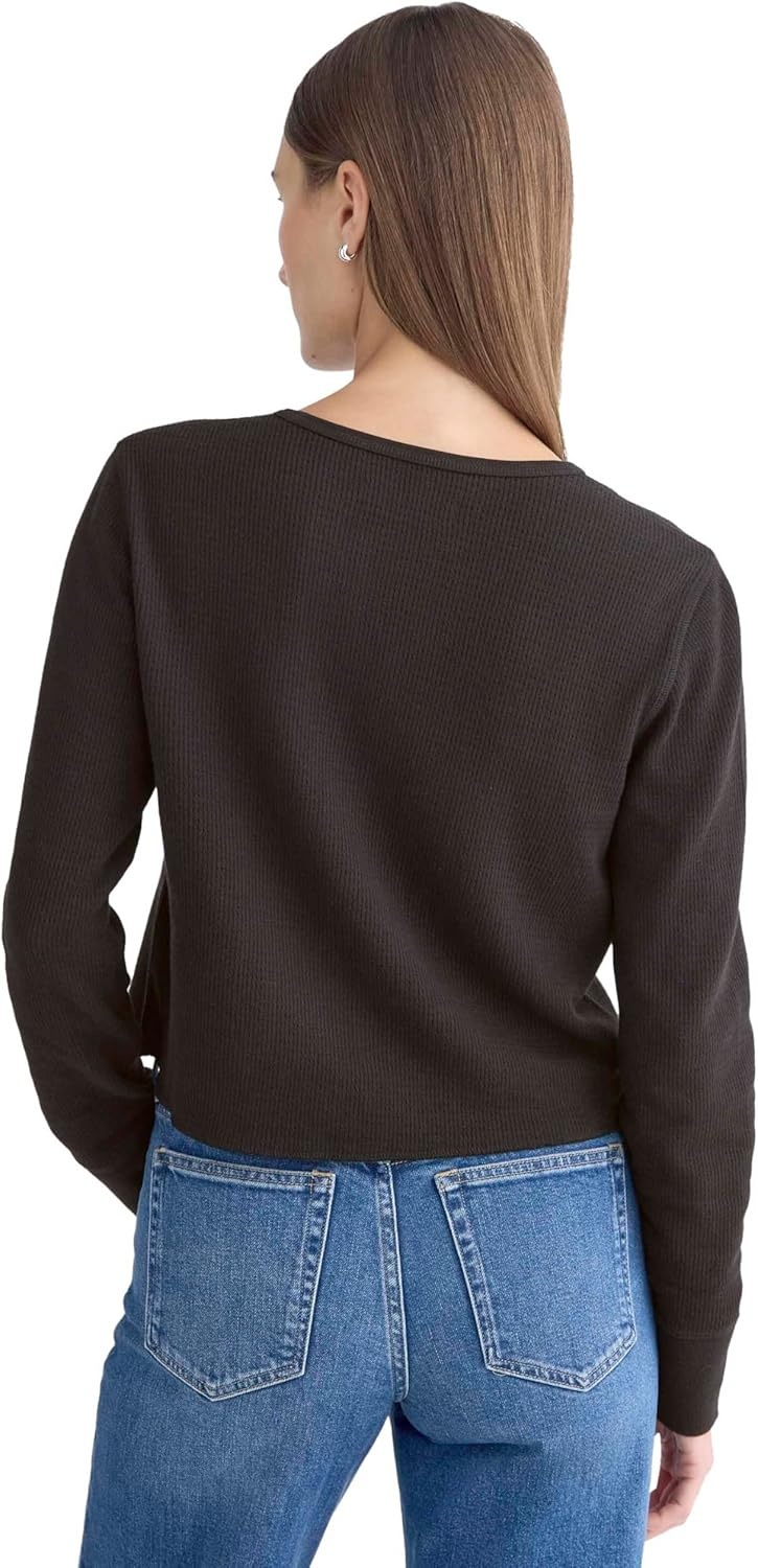 image:imageEverlane Womens Everlane Boxy Henley in Cozy WaffleBlack