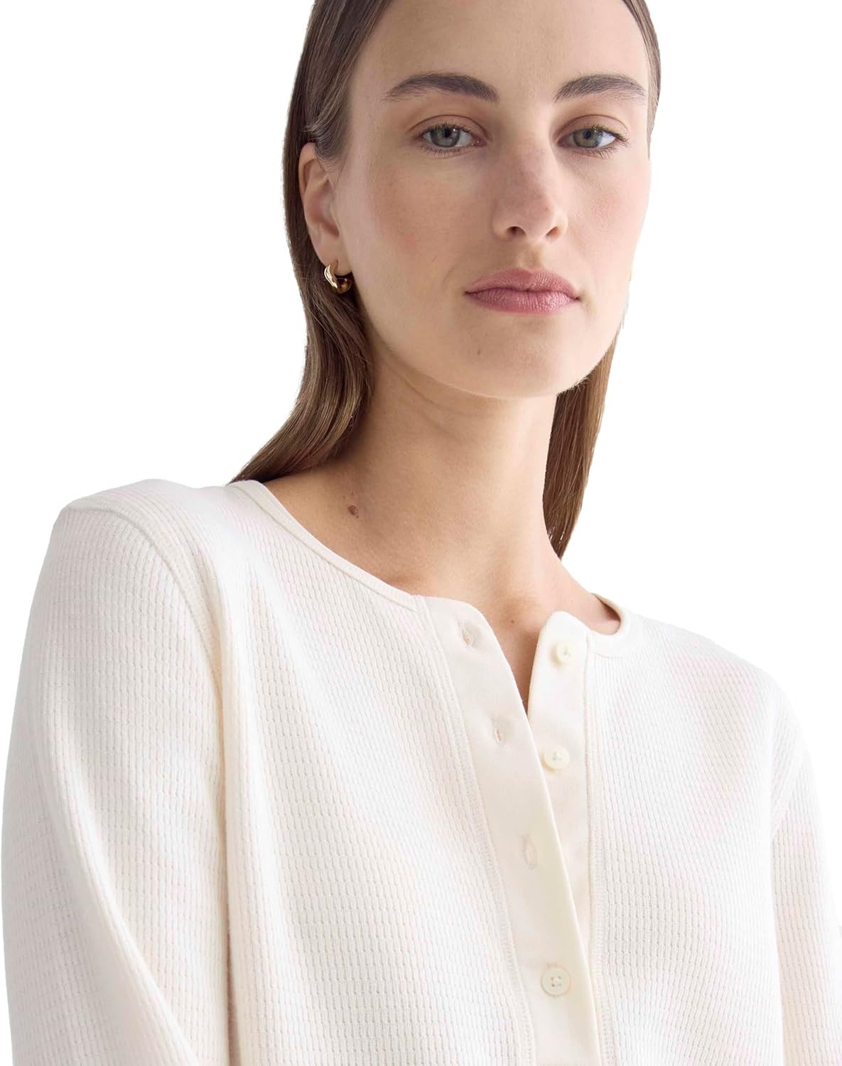 image:imageEverlane Womens Everlane Boxy Henley in Cozy WaffleBone