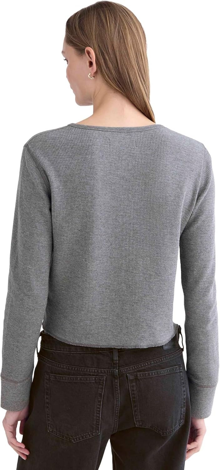 image:imageEverlane Womens Everlane Boxy Henley in Cozy WaffleHeathered Charcoal