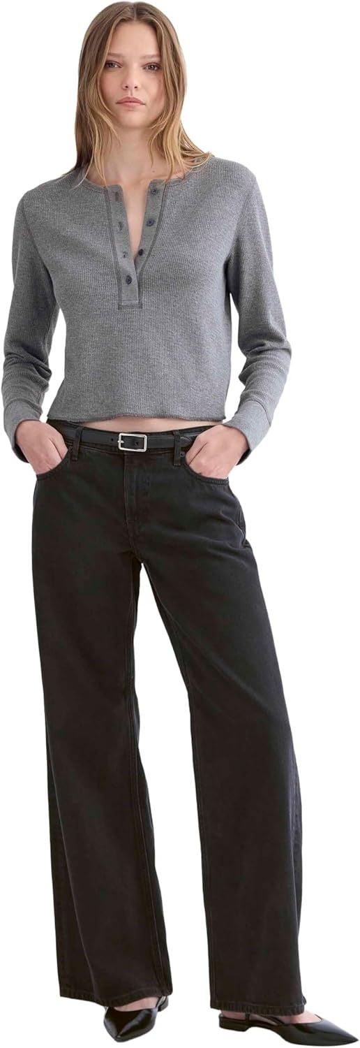image:imageEverlane Womens Everlane Boxy Henley in Cozy WaffleHeathered Charcoal