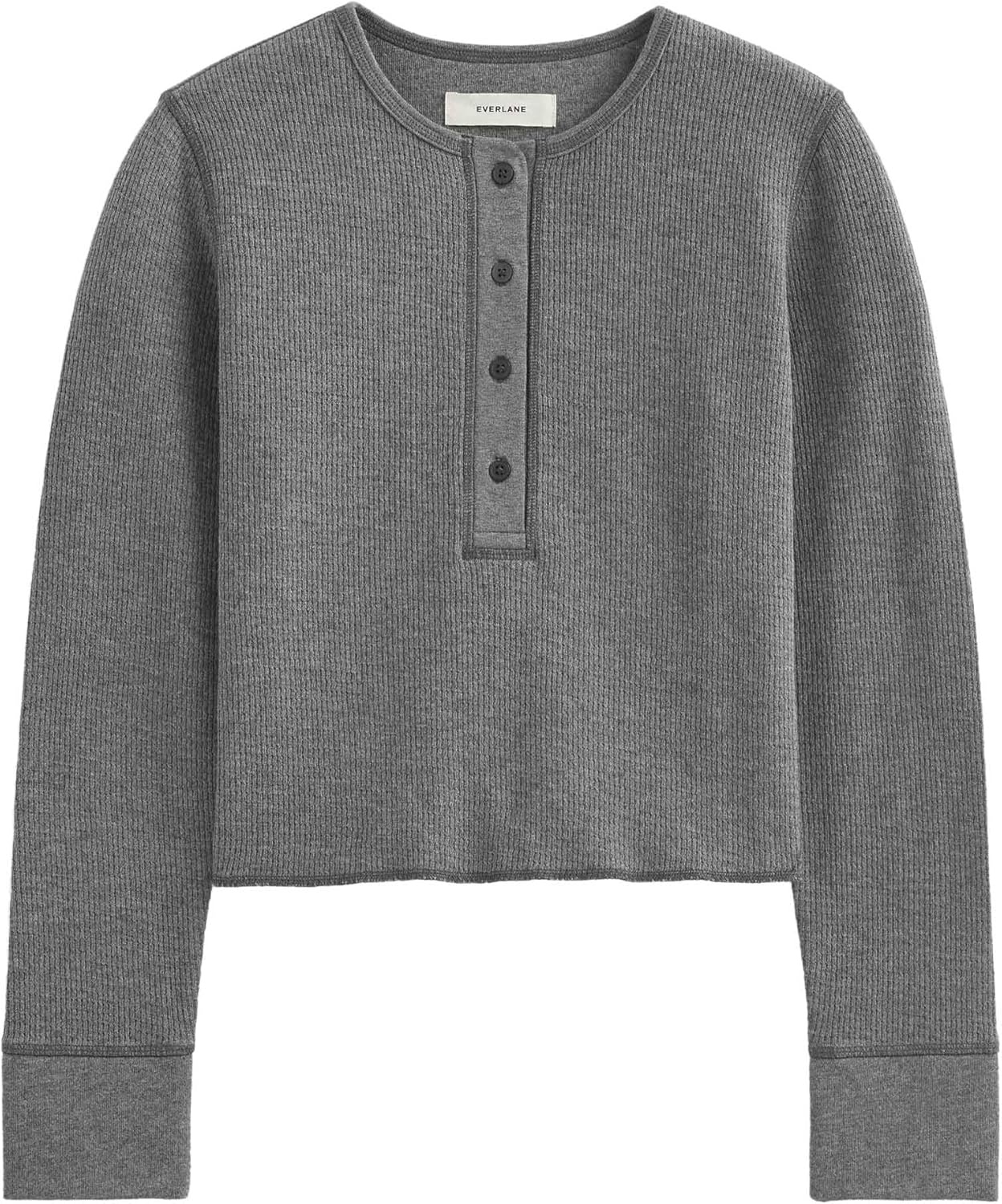 image:imageEverlane Womens Everlane Boxy Henley in Cozy WaffleHeathered Charcoal