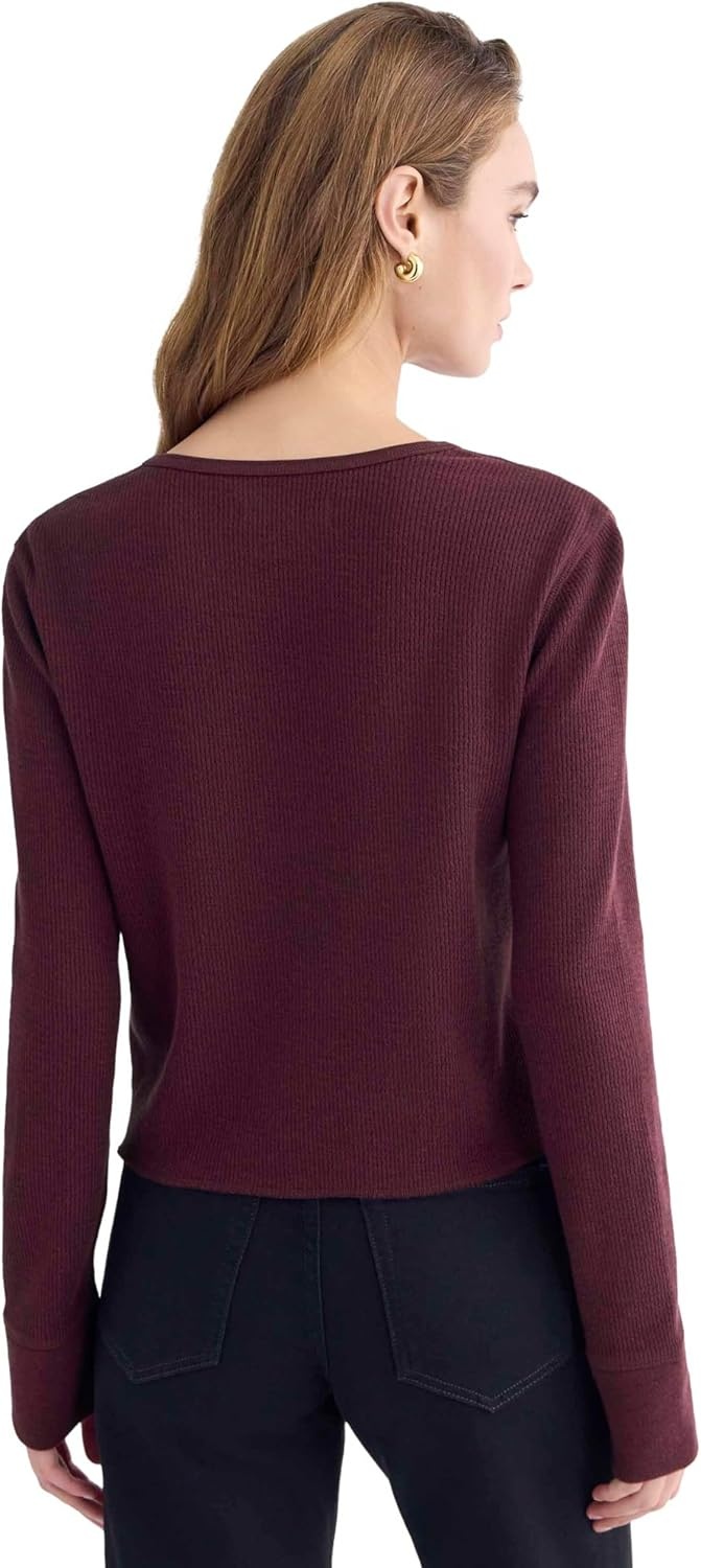 image:imageEverlane Womens Everlane Boxy Henley in Cozy WaffleHeathered Port Royale