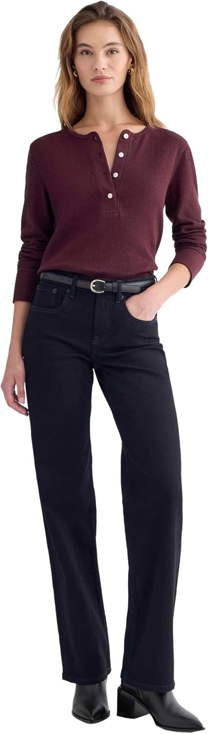 image:imageEverlane Womens Everlane Boxy Henley in Cozy WaffleHeathered Port Royale