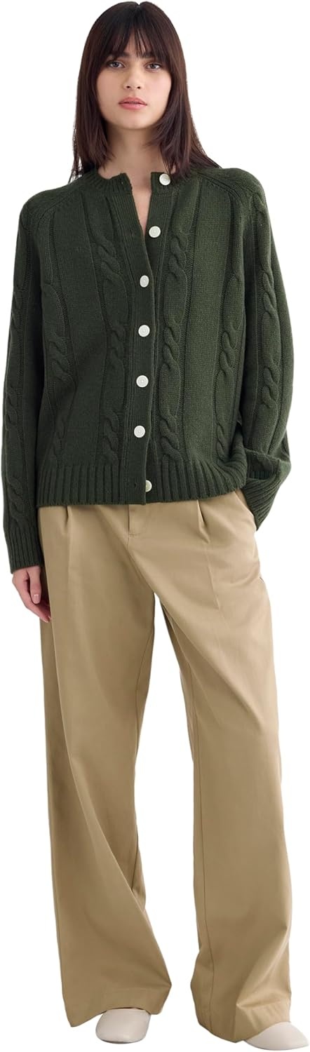 image:imageEverlane Womens Everlane Cable Cardigan in Extrafine Luxe MerinoDark Forest