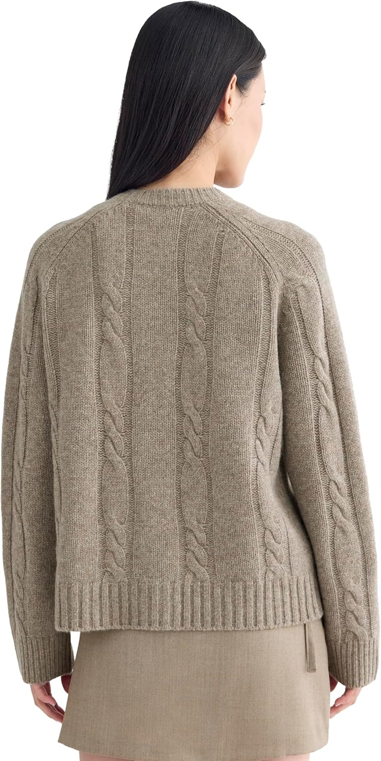 image:imageEverlane Womens Everlane Cable Cardigan in Extrafine Luxe MerinoHeather Soft Taupe