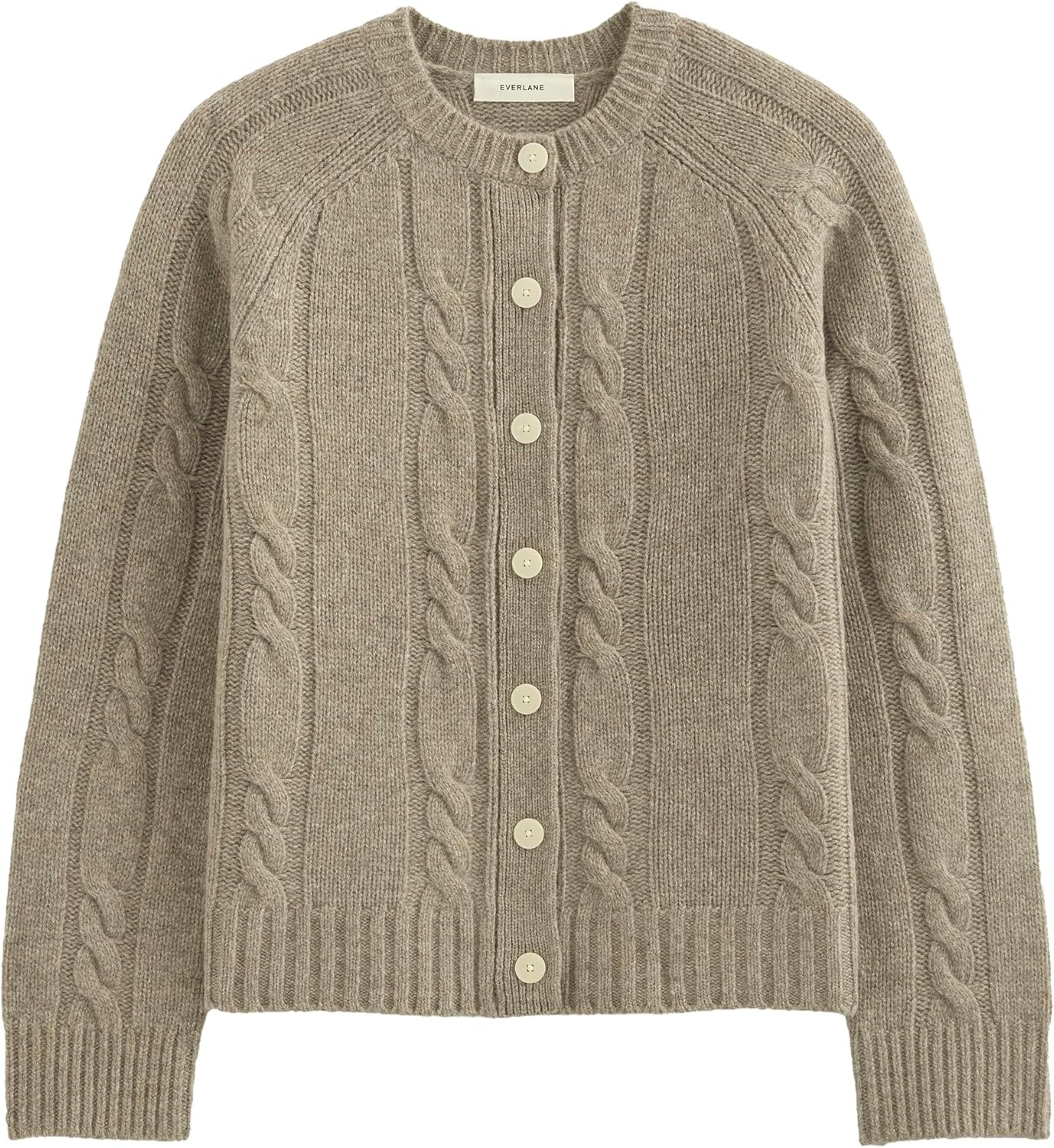 image:imageEverlane Womens Everlane Cable Cardigan in Extrafine Luxe MerinoHeather Soft Taupe
