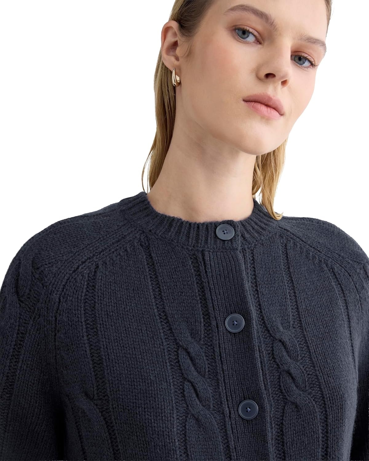 image:imageEverlane Womens Everlane Cable Cardigan in Extrafine Luxe MerinoNavy