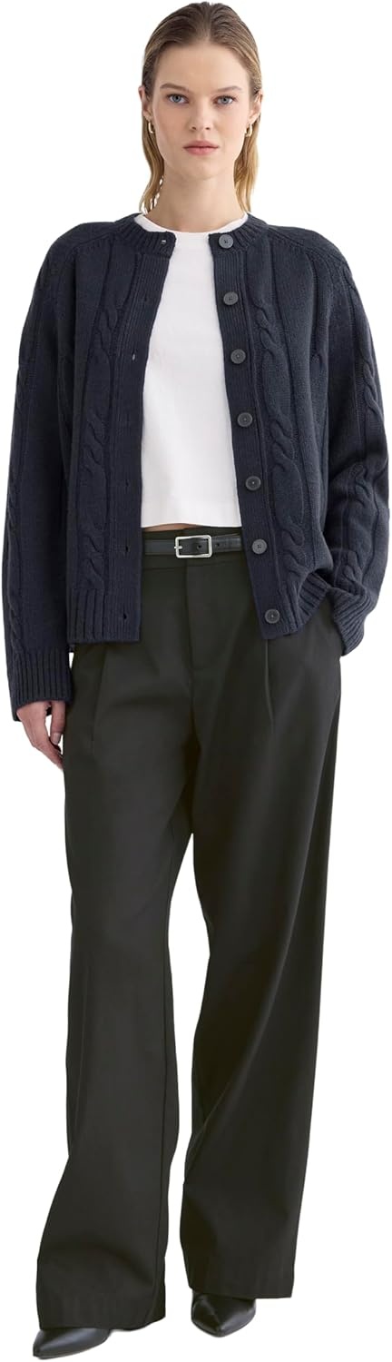 image:imageEverlane Womens Everlane Cable Cardigan in Extrafine Luxe MerinoNavy