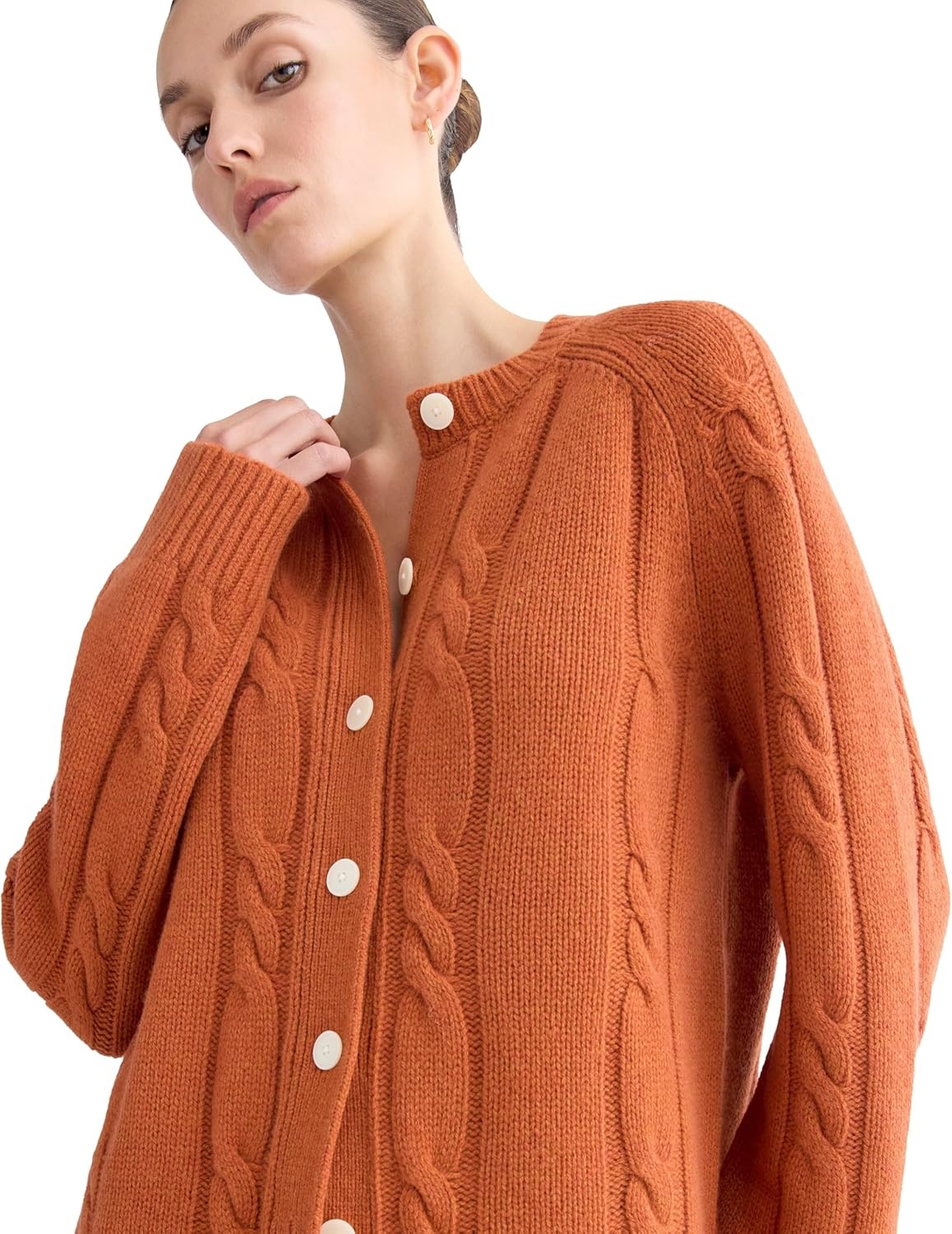 image:imageEverlane Womens Everlane Cable Cardigan in Extrafine Luxe MerinoRust Heather