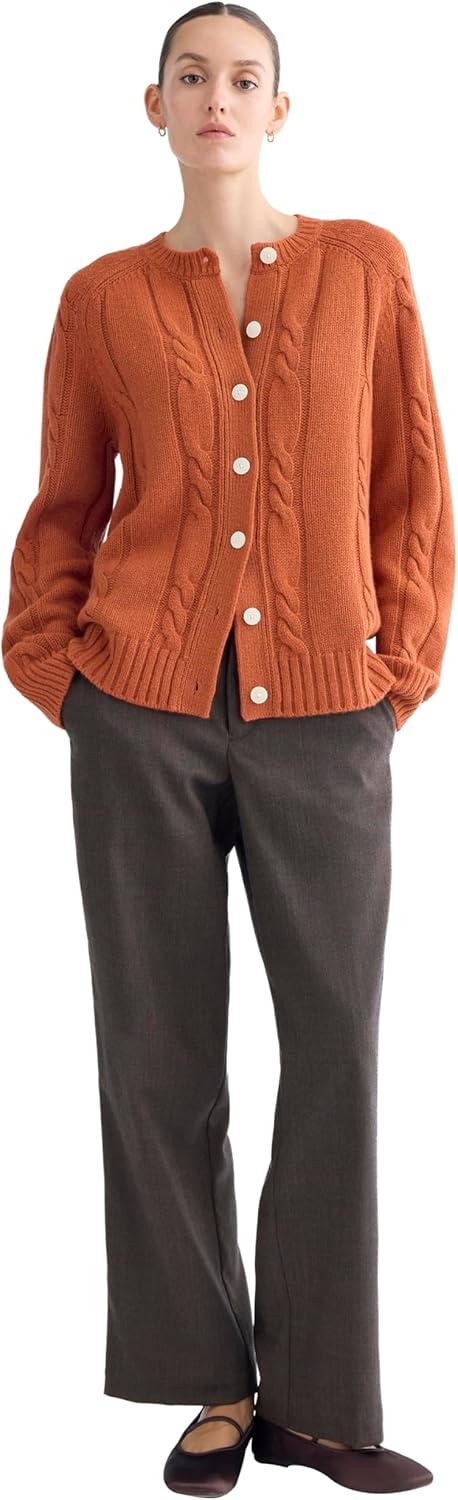 image:imageEverlane Womens Everlane Cable Cardigan in Extrafine Luxe MerinoRust Heather
