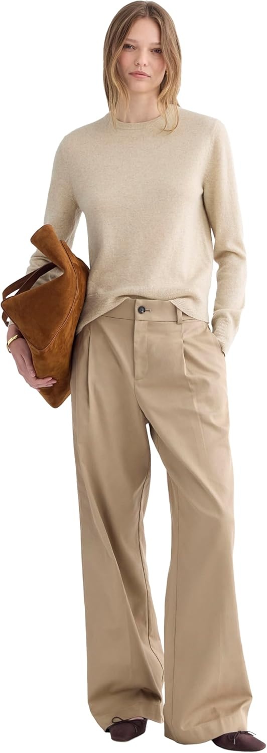 image:imageEverlane Womens Everlane Cashmere Slim Crew SweaterHeather Light Camel