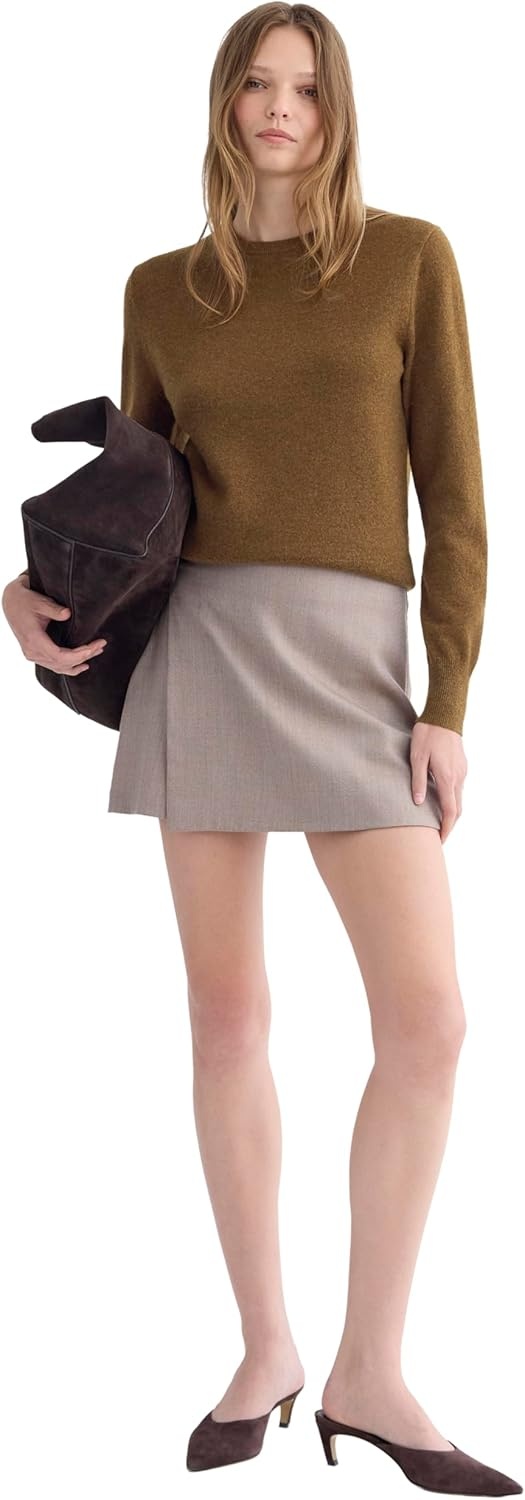 image:imageEverlane Womens Everlane Cashmere Slim Crew SweaterHeathered Toffee