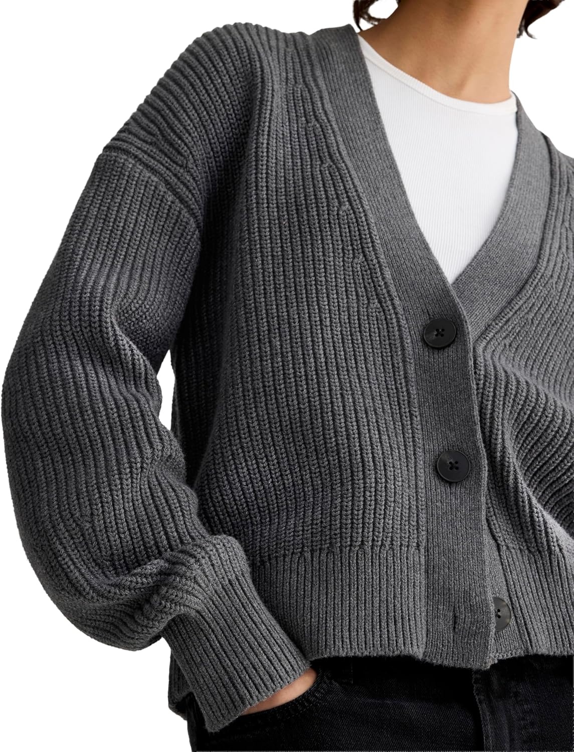 image:imageEverlane Womens Everlane The Boxy Cardigan in Everyday CottonHeathered Charcoal