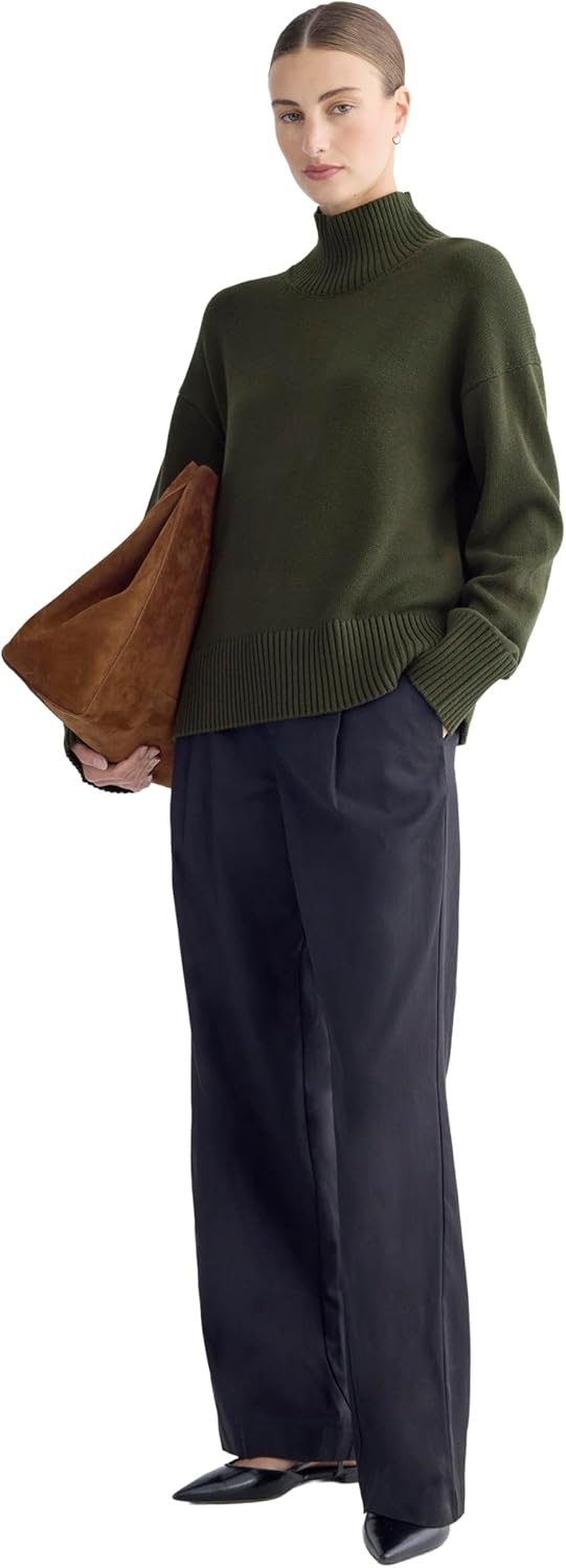 image:imageEverlane Womens Everlane The Boxy Turtleneck in Everyday CottonDark Green
