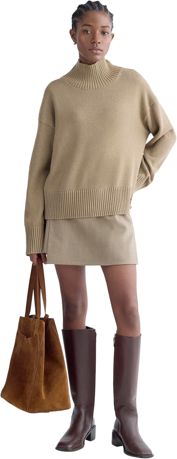image:imageEverlane Womens Everlane The Boxy Turtleneck in Everyday CottonDark Heathered Camel