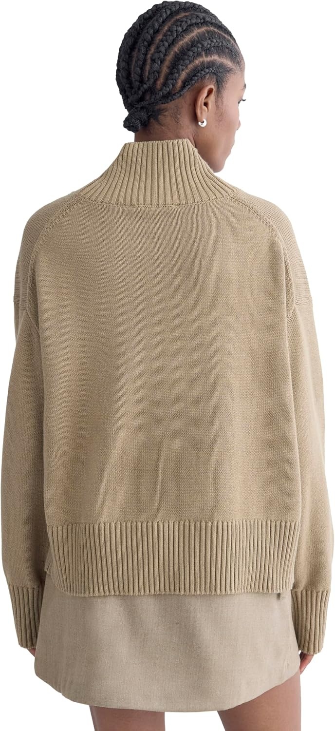 image:imageEverlane Womens Everlane The Boxy Turtleneck in Everyday CottonDark Heathered Camel