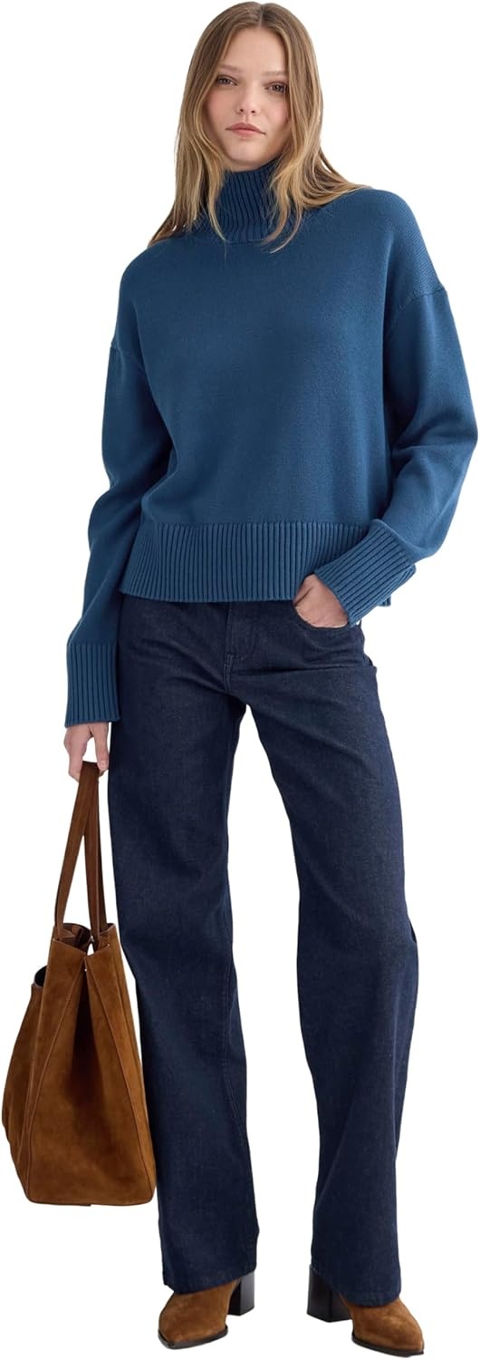 image:imageEverlane Womens Everlane The Boxy Turtleneck in Everyday CottonDeep Lazuli Blue
