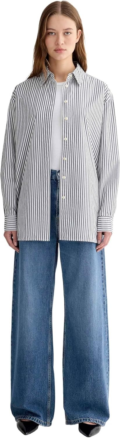 image:imageEverlane Womens Everlane The Boyfriend Shirt in Ultrasoft CottonOptic White Black