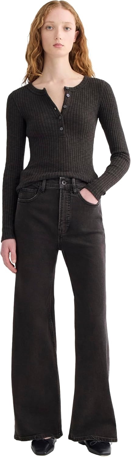 image:imageEverlane Womens Everlane The Cozy Rib HenleyBlack