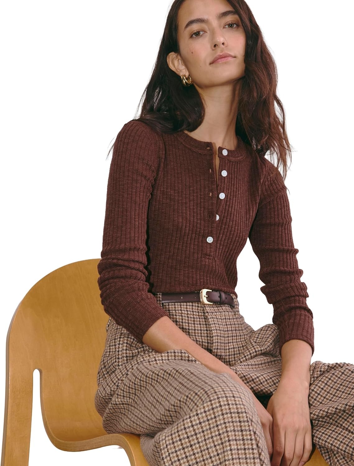image:imageEverlane Womens Everlane The Cozy Rib HenleyDark Mahogany