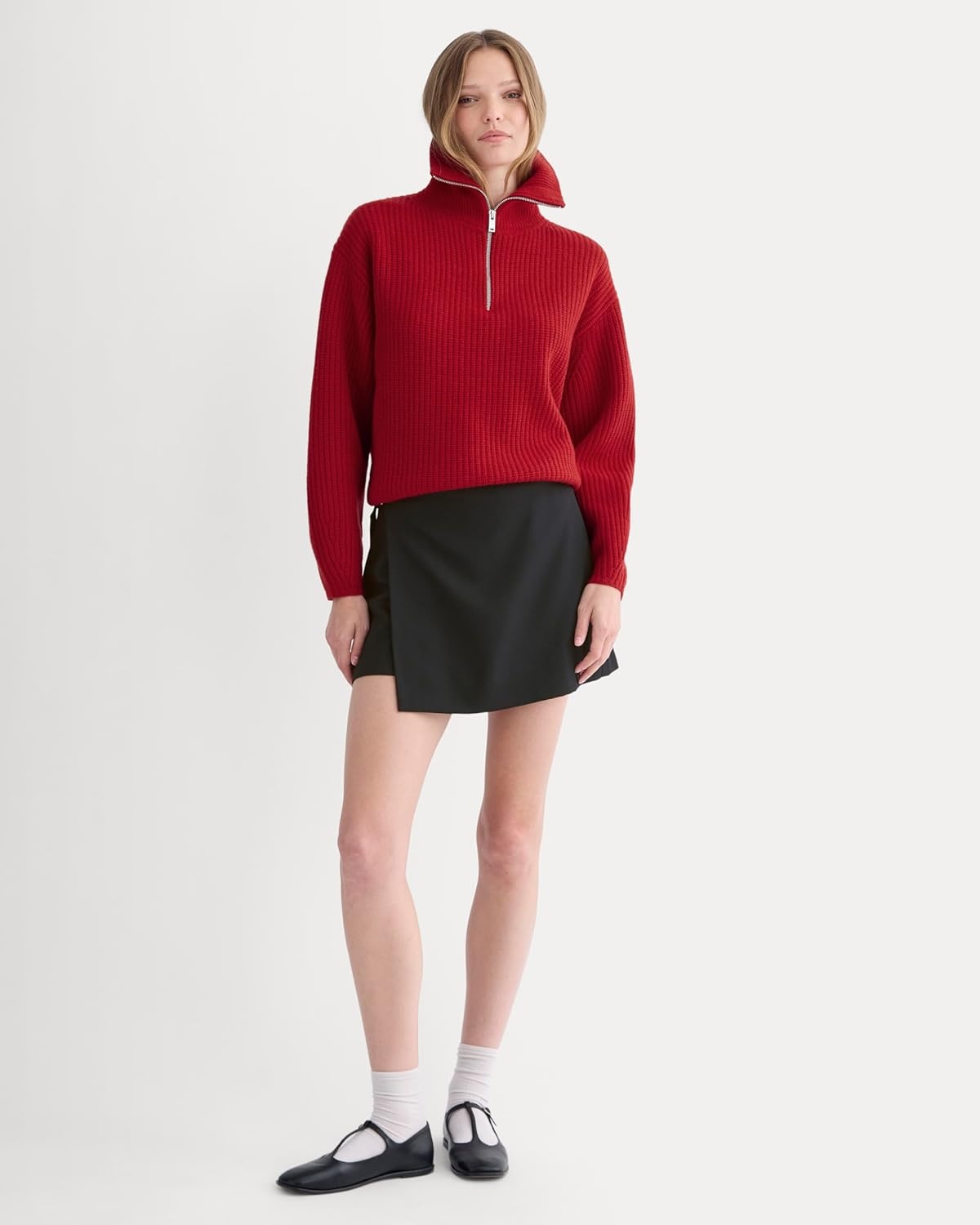image:imageEverlane Womens Everlane The HalfZip Sweater in Luxe MerinoBerry Red