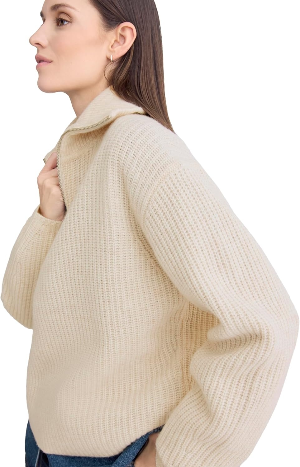 image:imageEverlane Womens Everlane The HalfZip Sweater in Luxe MerinoHeathered Oat