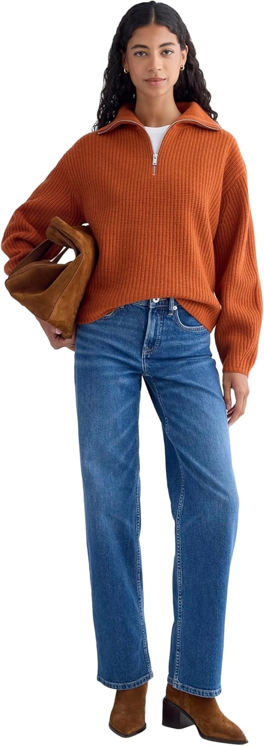 image:imageEverlane Womens Everlane The HalfZip Sweater in Luxe MerinoRust Heather