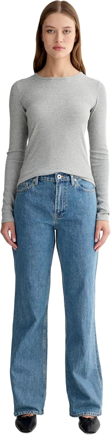 image:imageEverlane Womens Everlane The Luxe Rib LongSleeve CrewWashed Heathered Grey